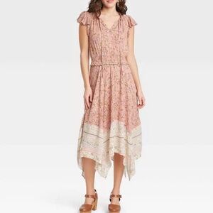 Knox Rose Floral Pink Flutter Sleeve Midi Dress